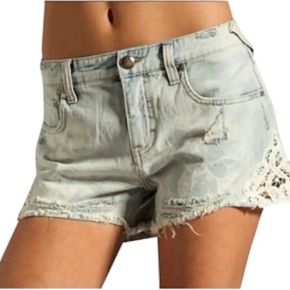 Free People Pants - Free People Lace Distressed Denim Shorts Size 30